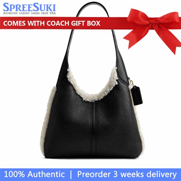 Coach Brooklyn Shoulder Bag 28 In Shearling Brass Black Natural # CCC16