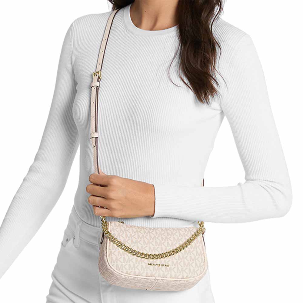 Michael Kors Carmela Small Signature Logo Convertible Crossbody Bag Light Cream Multi # 35F4G1QC1B