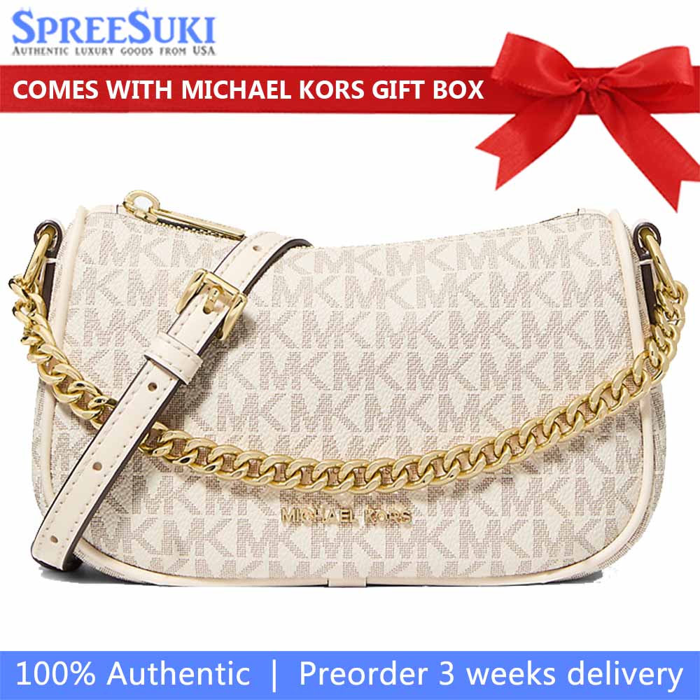 Michael Kors Carmela Small Signature Logo Convertible Crossbody Bag Light Cream Multi # 35F4G1QC1B
