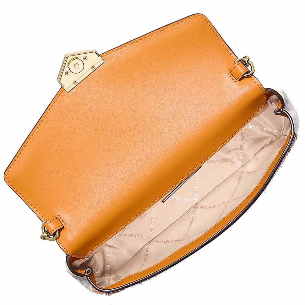 Michael Kors Soho Small Printed Signature Logo Convertible Crossbody Bag Radient Orange Multi Off White # 35S6G1SC5U