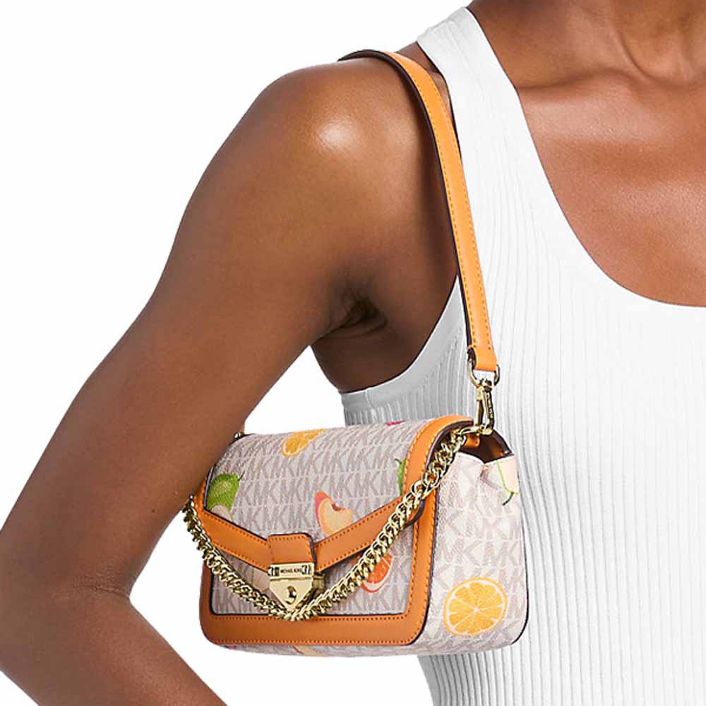 Michael Kors Soho Small Printed Signature Logo Convertible Crossbody Bag Radient Orange Multi Off White # 35S6G1SC5U