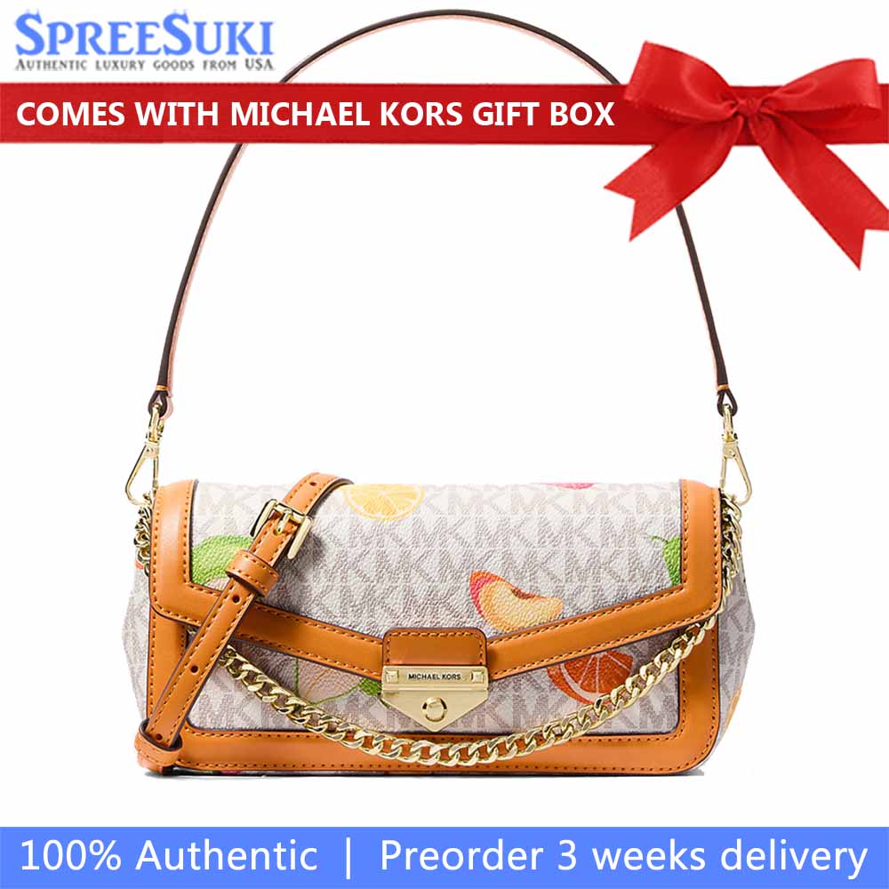 Michael Kors Soho Small Printed Signature Logo Convertible Crossbody Bag Radient Orange Multi Off White # 35S6G1SC5U