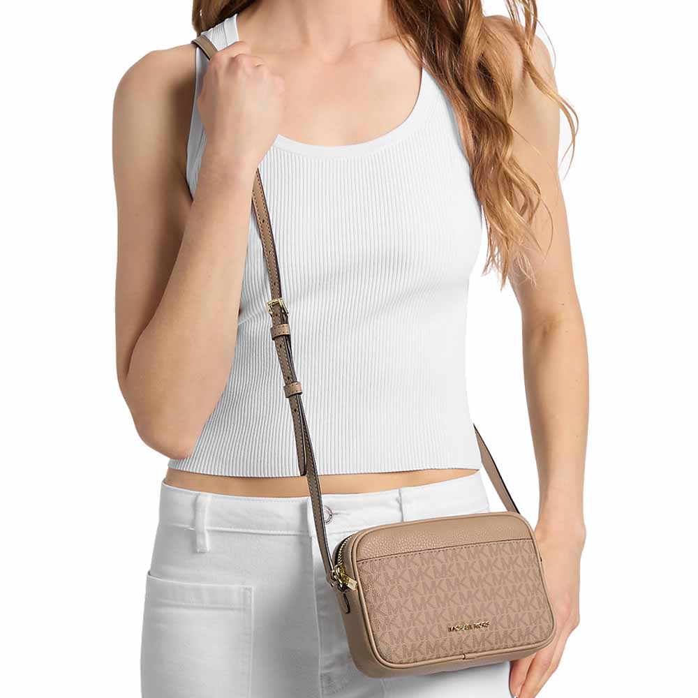 Michael Kors Jet Set Small Signature Logo Camera Crossbody Bag Camel Light Brown # 35R6GTVC1V