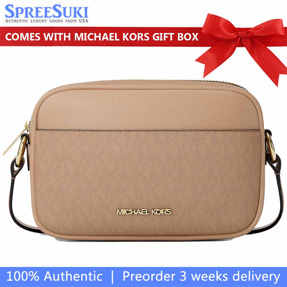 Michael Kors Jet Set Small Signature Logo Camera Crossbody Bag Camel Light Brown # 35R6GTVC1V