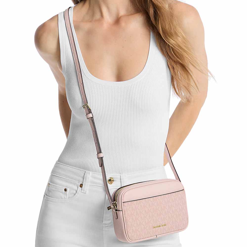Michael Kors Jet Set Small Signature Logo Camera Crossbody Bag Powder Blush Blush Pink # 35R6GTVC1V