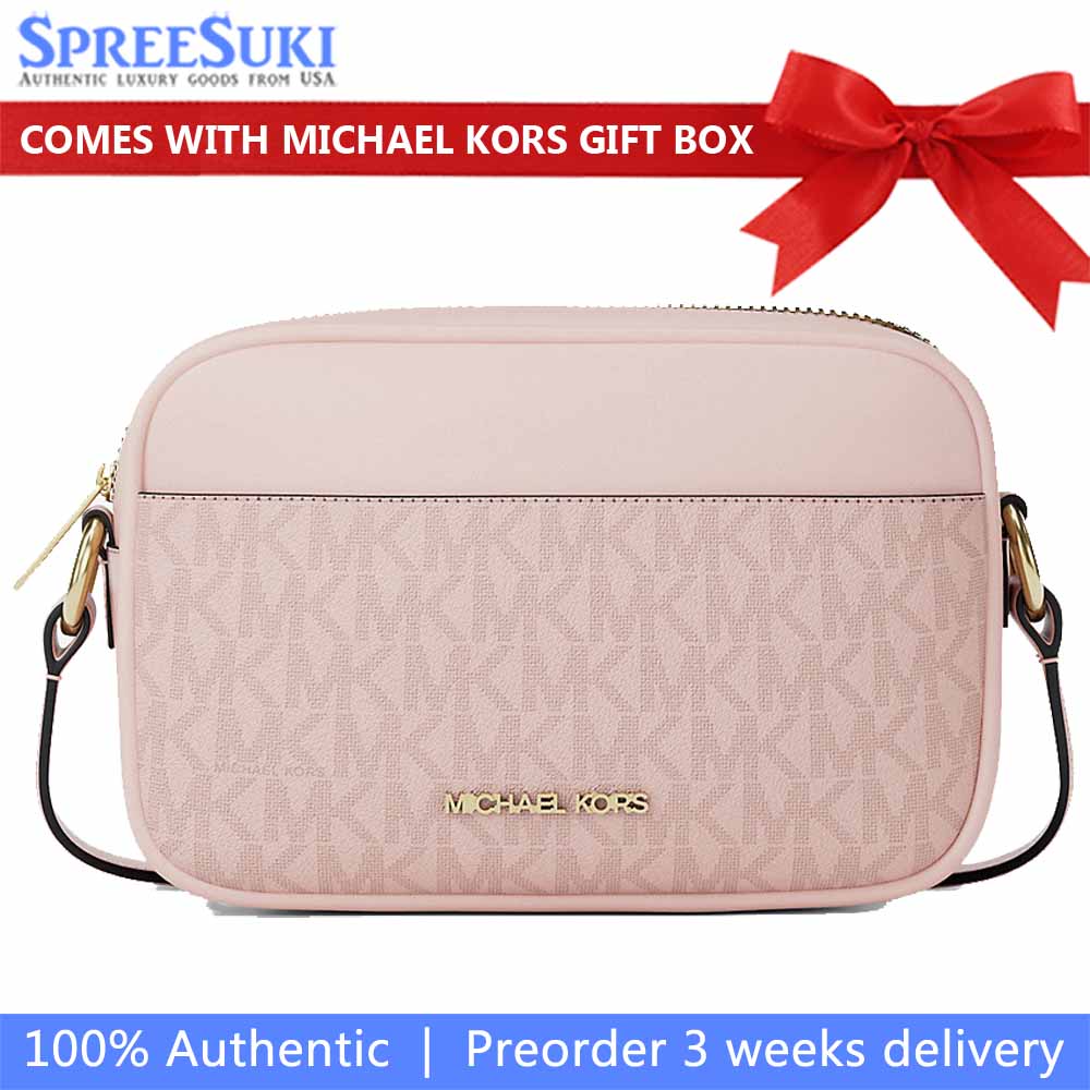 Michael Kors Jet Set Small Signature Logo Camera Crossbody Bag Powder Blush Blush Pink # 35R6GTVC1V