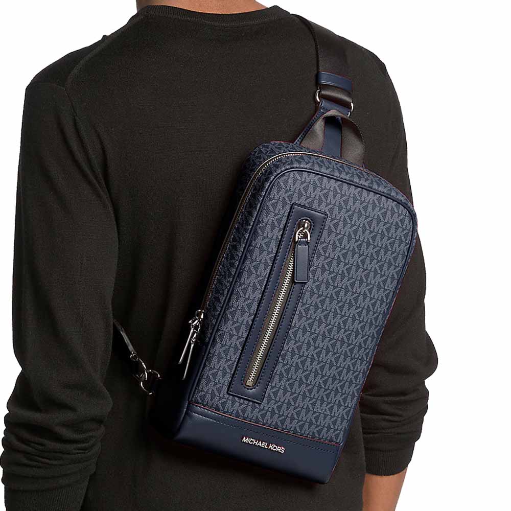 Michael Kors Cooper Signature Logo Sling Pack Admiral Pale Blue Dark blue # 37F5LCOC2B