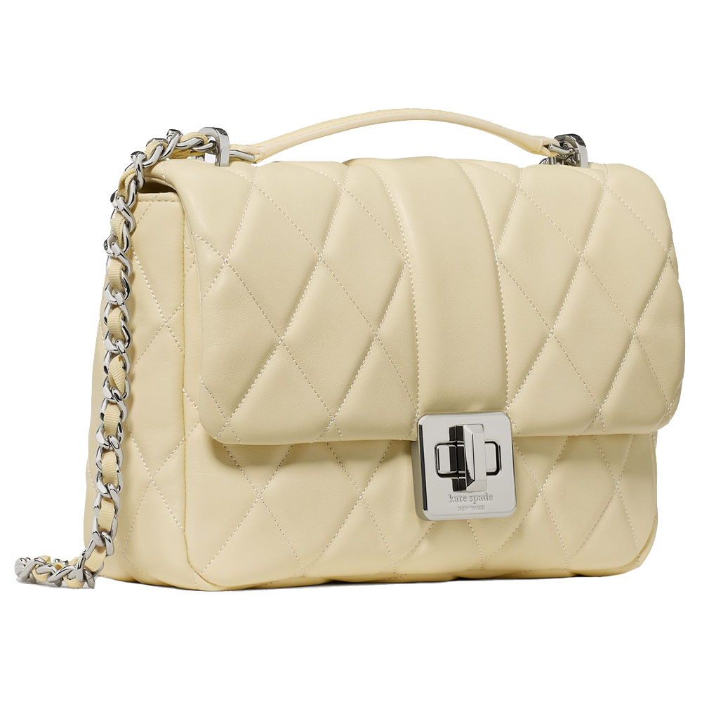 Kate Spade Carey Quilted Crossbody Bag Lemon Fondant Light yellow # KN592