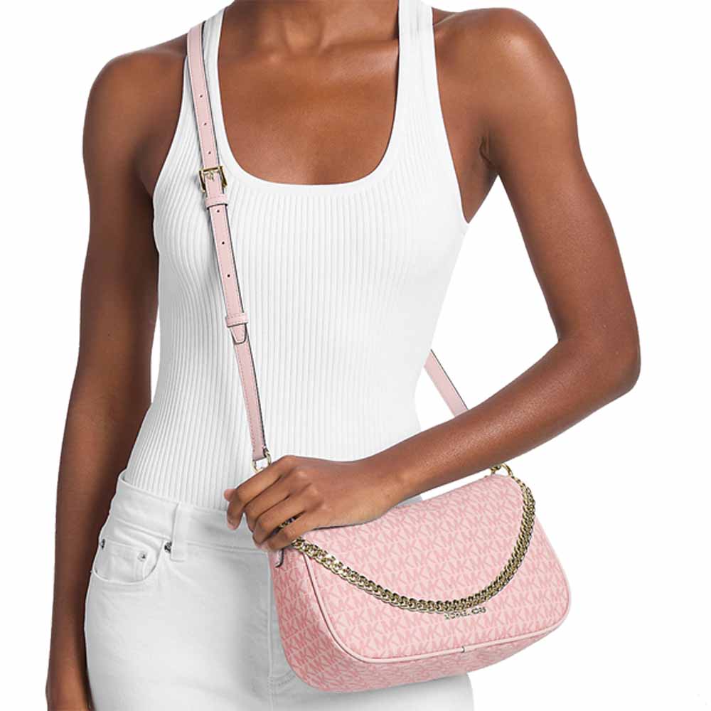 Michael Kors Carmela Medium Signature Logo Convertible Crossbody Bag Powder Blush Blush Pink # 35F4G1QC8B