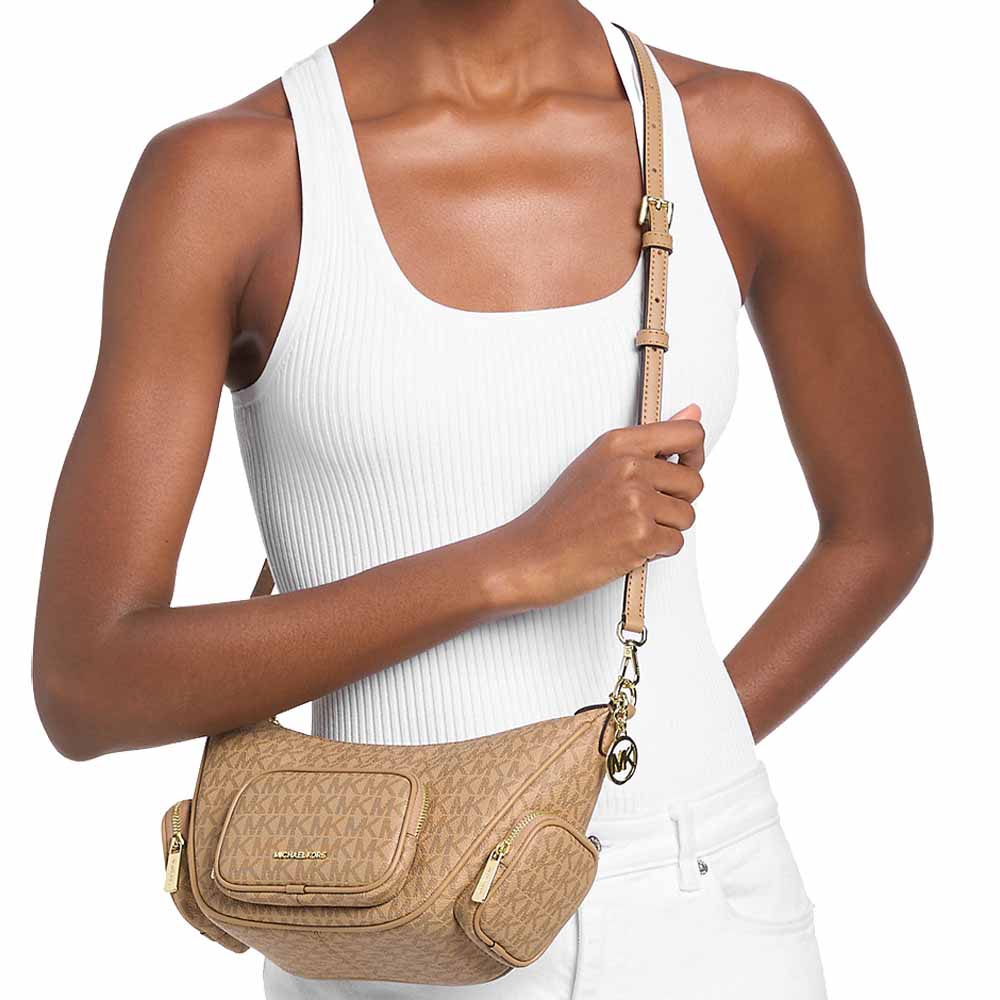 Michael Kors Merritt Small Signature Logo Convertible Shoulder Bag Camel Light Brown # 35S6G0WC1V