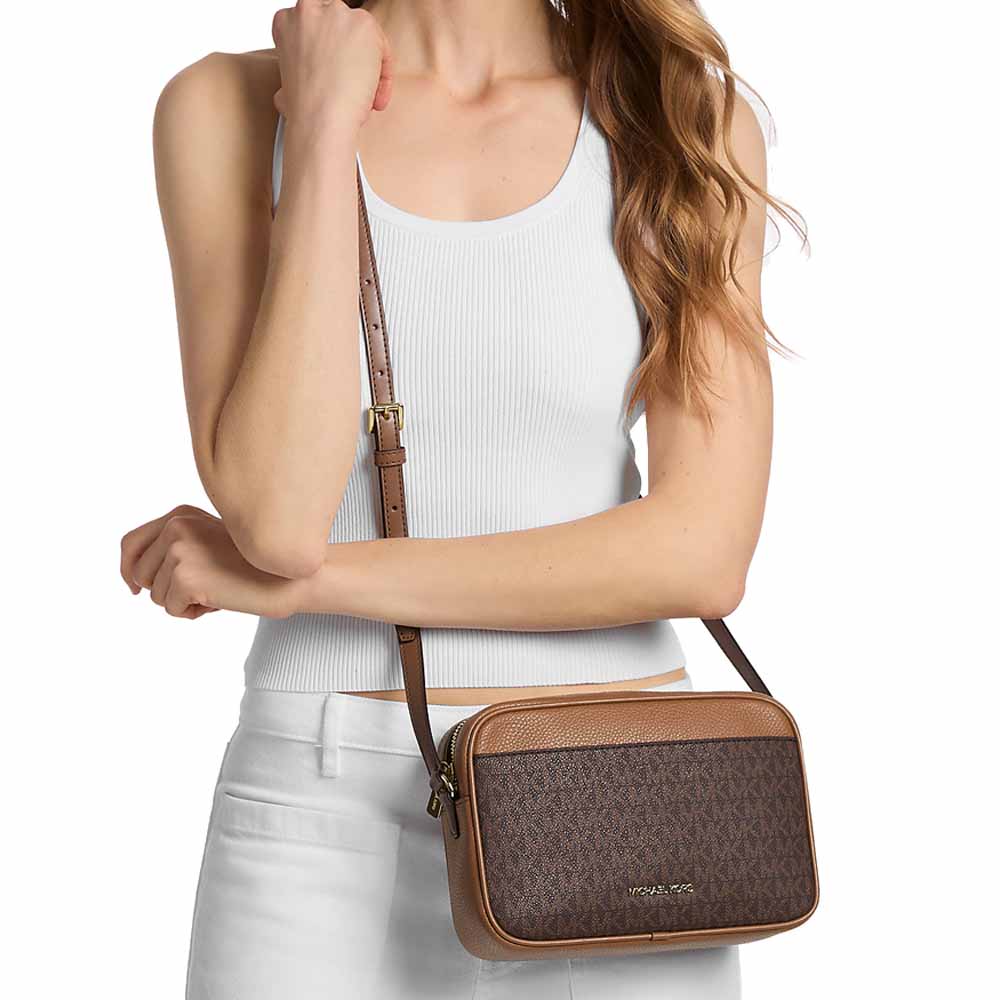 Michael Kors Jet Set Travel Large Signature Logo Camera Crossbody Bag Brown Dark Brown # 35R6GTVC7B