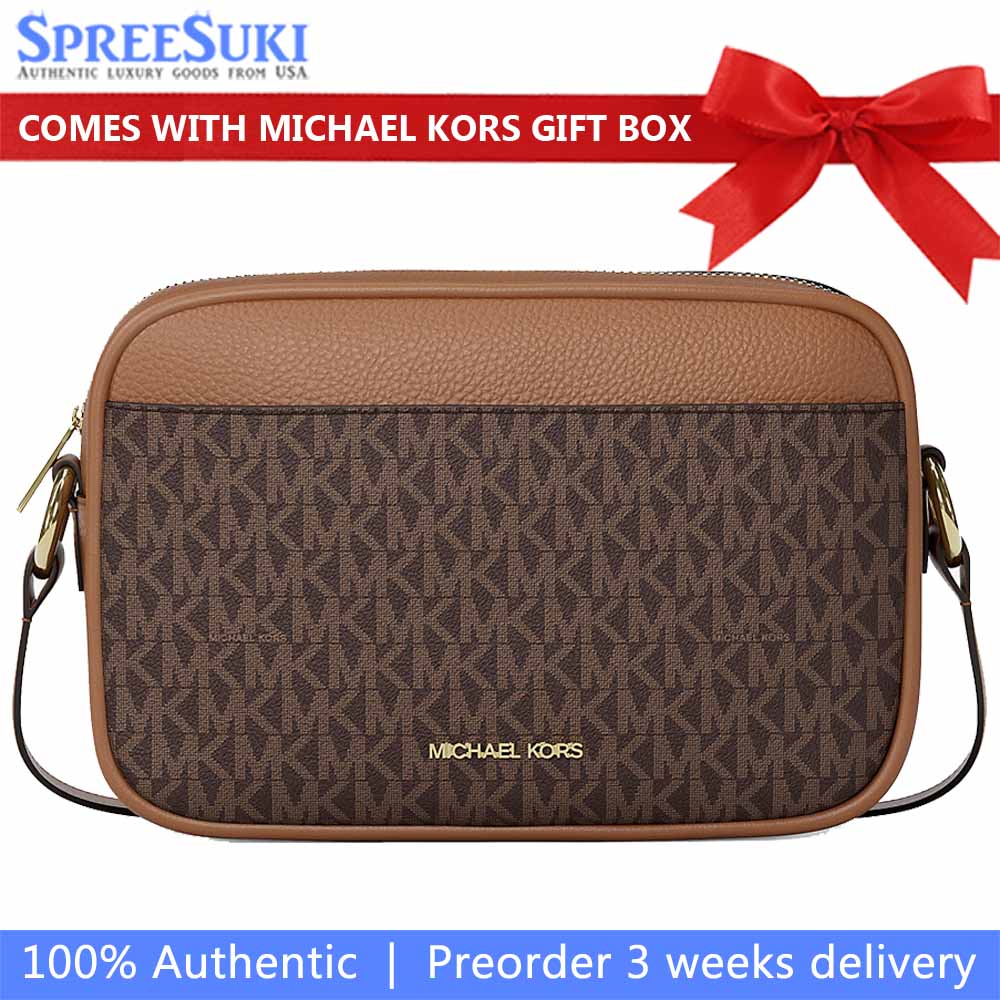 Michael Kors Jet Set Travel Large Signature Logo Camera Crossbody Bag Brown Dark Brown # 35R6GTVC7B
