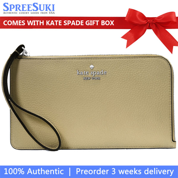 Kate Spade Large Wristlet Lucy Medium L-Zip Wristlet Elm Light Brown # KE574