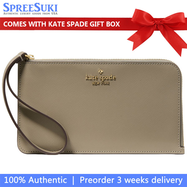 Kate Spade Large Wristlet Pouch Lucy Medium L-Zip Wristlet Oyster Shell Grey # KD546