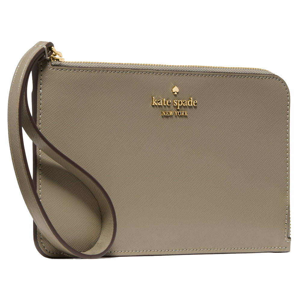 Kate Spade Large Wristlet Pouch Lucy Medium L-Zip Wristlet Oyster Shell Grey # KD546