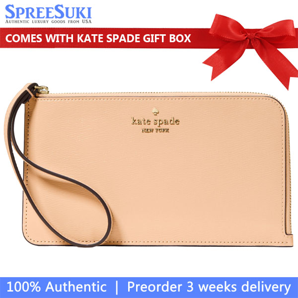 Kate Spade Lucy Medium L-Zip Wristlet Citrus Glaze Peach # KN216