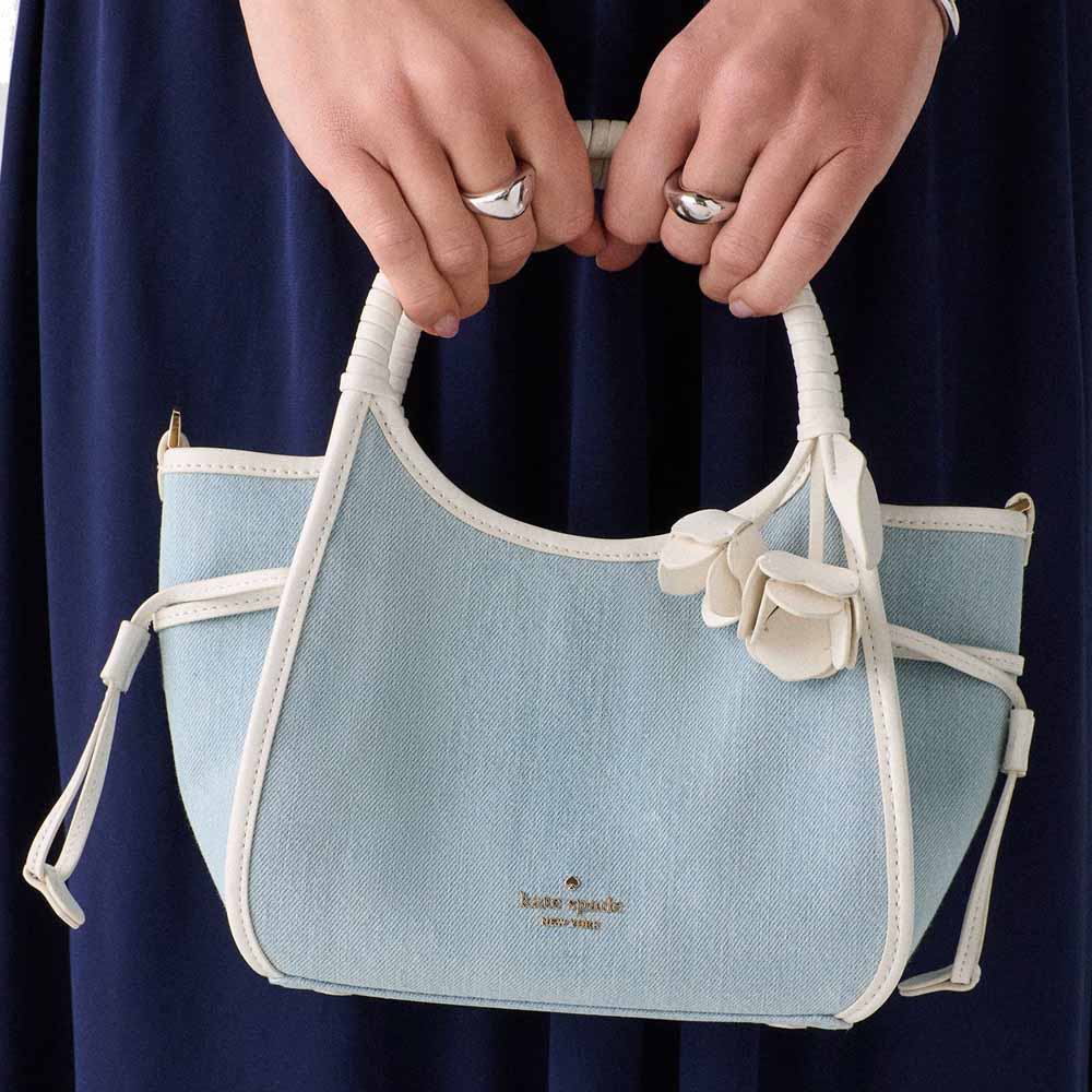 Kate Spade Stash Denim Floral Small Carryall Bag Blue Multicolor Light blue # KN649