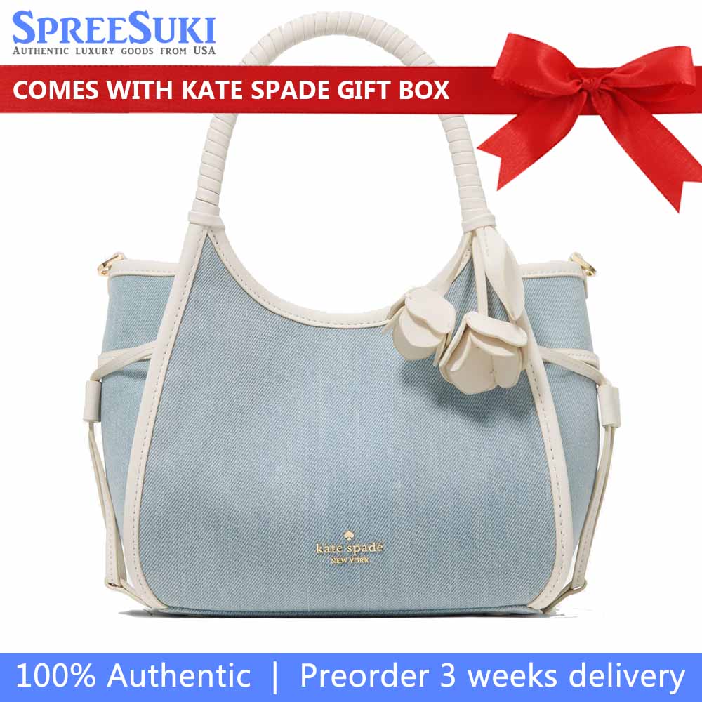 Kate Spade Stash Denim Floral Small Carryall Bag Blue Multicolor Light blue # KN649