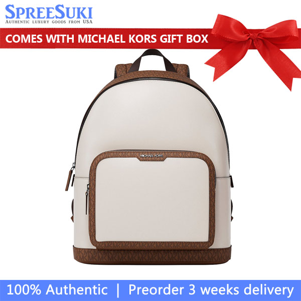 Michael Kors Cooper Medium Pebbled Leather And Signature Logo Commuter Backpack Light Cream Luggage # 37R6LCOB2L