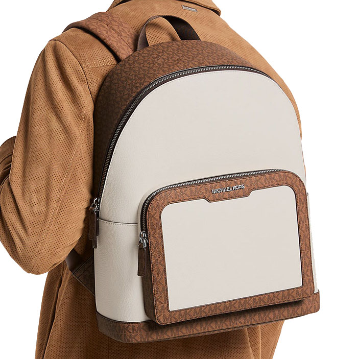 Michael Kors Cooper Medium Pebbled Leather And Signature Logo Commuter Backpack Light Cream Luggage # 37R6LCOB2L