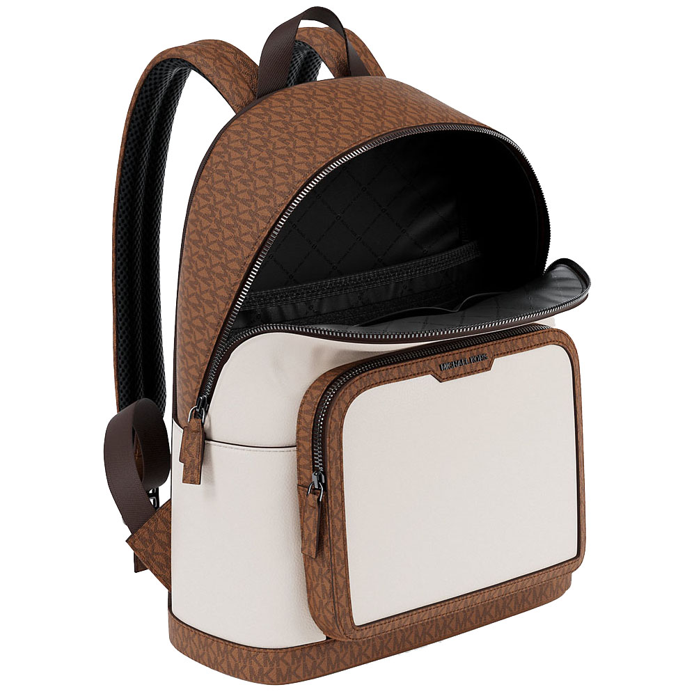 Michael Kors Cooper Medium Pebbled Leather And Signature Logo Commuter Backpack Light Cream Luggage # 37R6LCOB2L