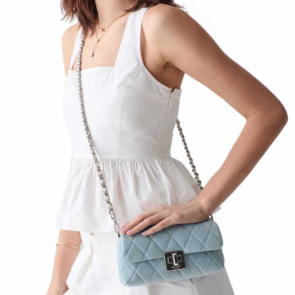 Kate Spade Carey Denim Wallet On Chain Blue Multicolor Light blue # KN709