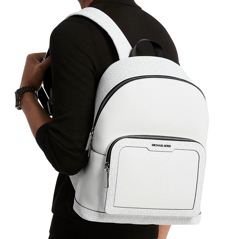 Michael Kors Cooper Medium Pebbled Leather And Signature Logo Commuter Backpack Bright White # 37R6LCOB2L