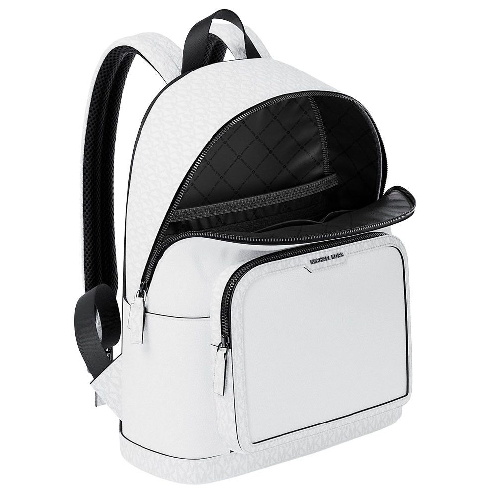 Michael Kors Cooper Medium Pebbled Leather And Signature Logo Commuter Backpack Bright White # 37R6LCOB2L
