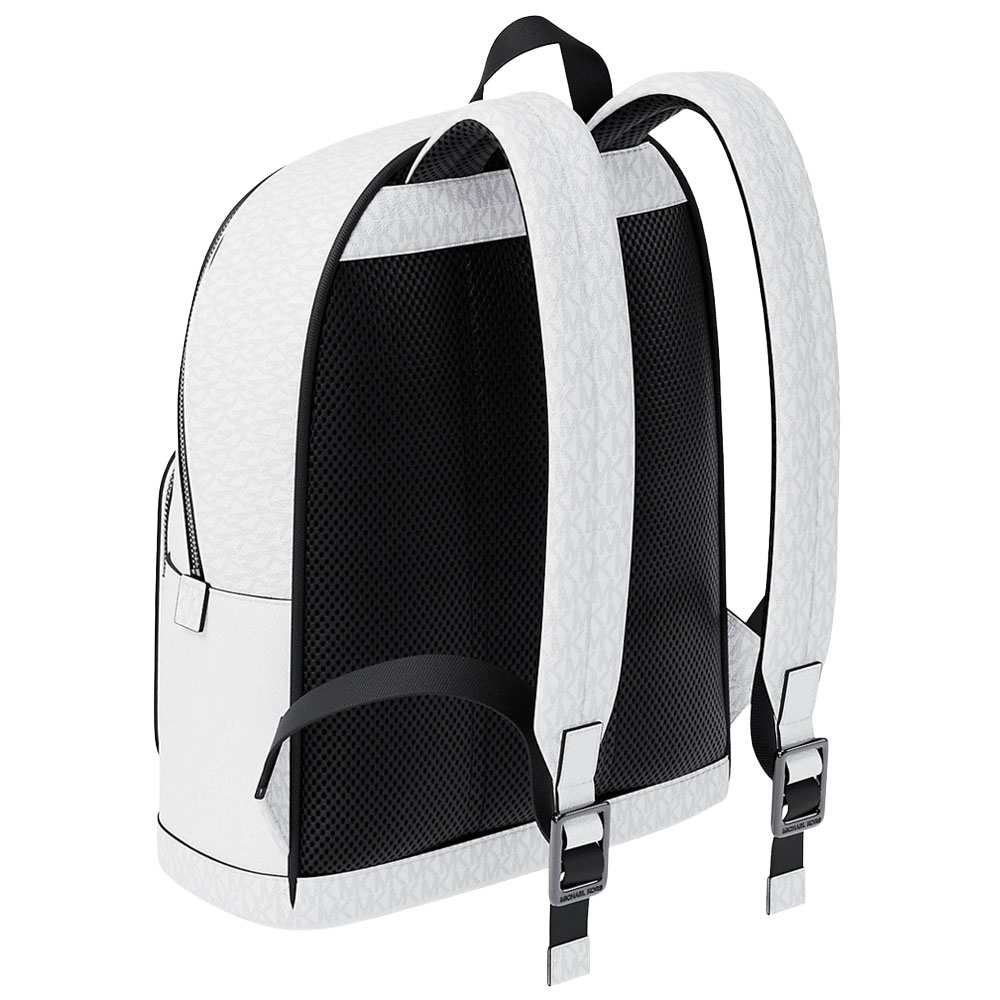 Michael Kors Cooper Medium Pebbled Leather And Signature Logo Commuter Backpack Bright White # 37R6LCOB2L