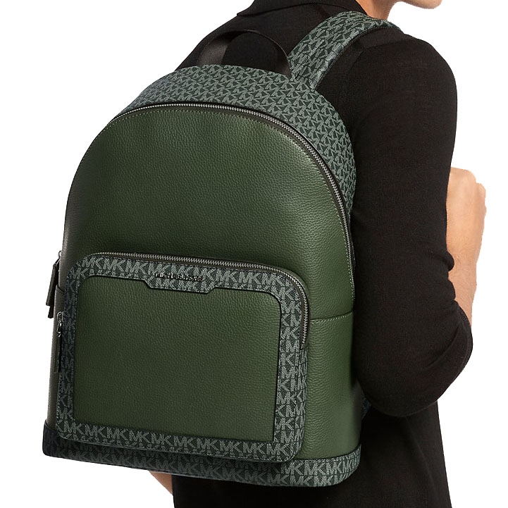 Michael Kors Cooper Medium Pebbled Leather And Signature Logo Commuter Backpack Moss Dark Green # 37R6LCOB2L