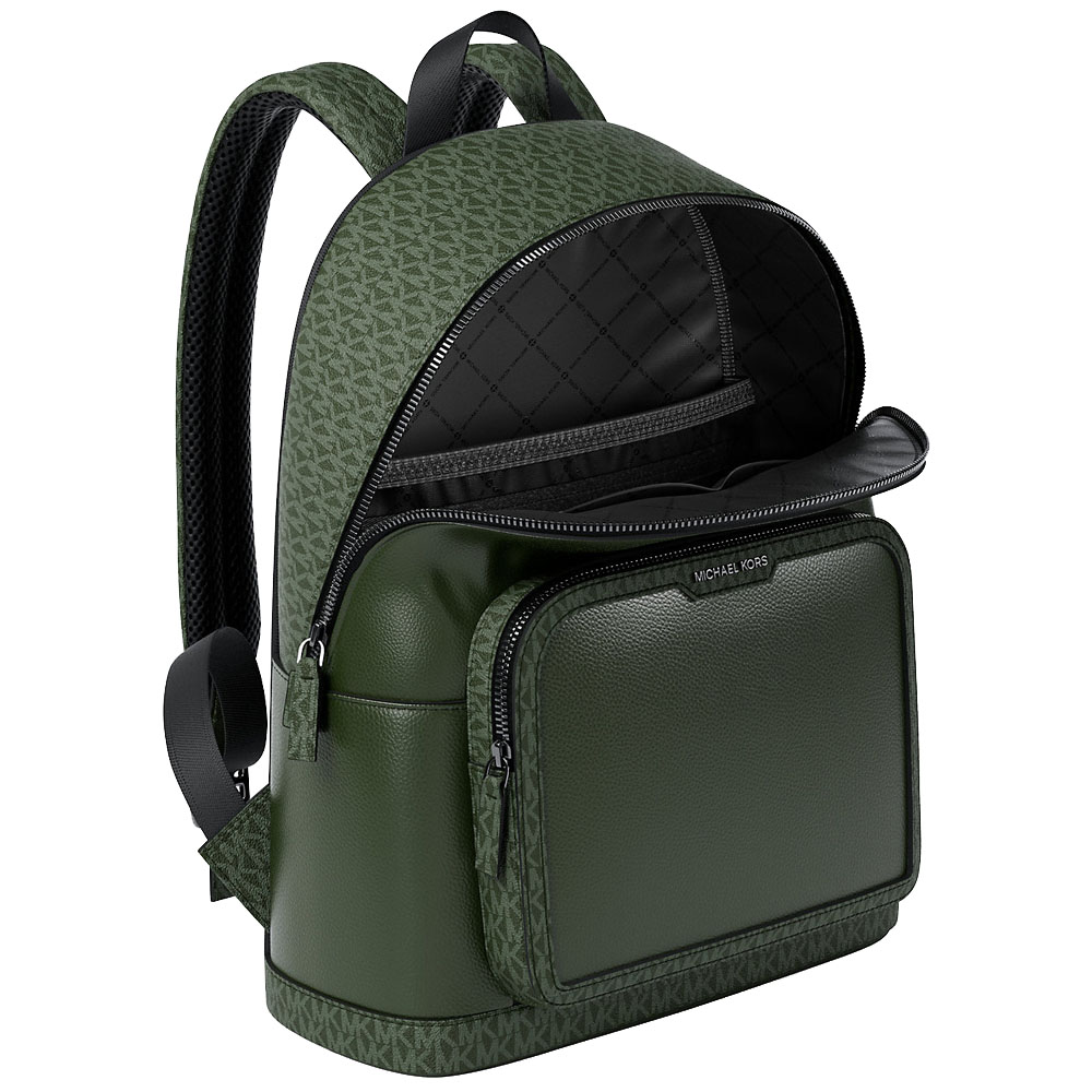 Michael Kors Cooper Medium Pebbled Leather And Signature Logo Commuter Backpack Moss Dark Green # 37R6LCOB2L