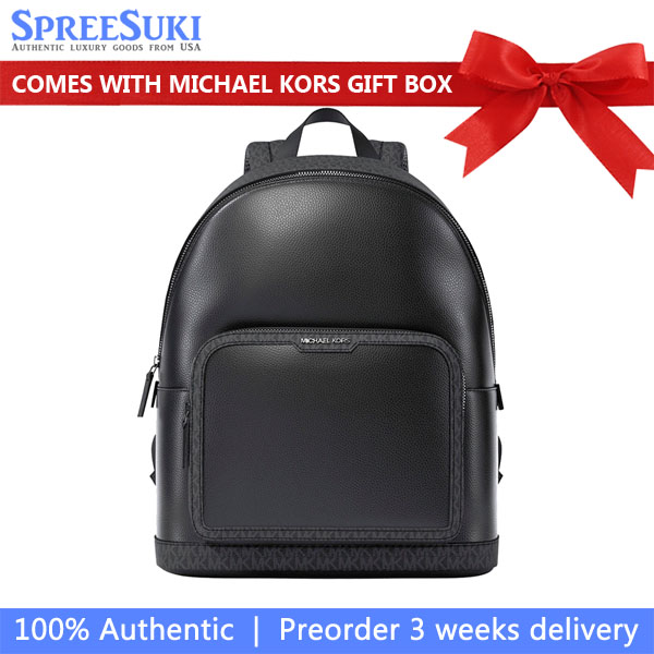 Michael Kors Cooper Medium Pebbled Leather And Signature Logo Commuter Backpack Black # 37R6LCOB2L