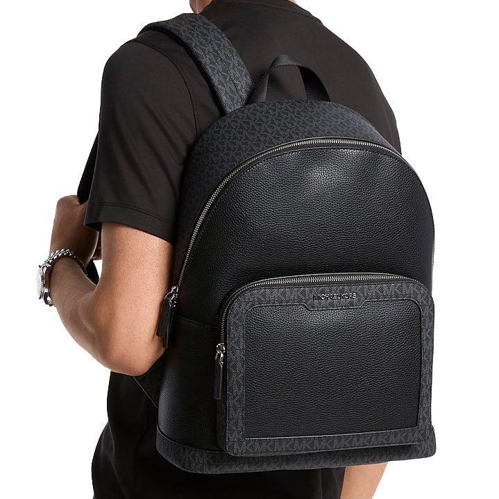 Michael Kors Cooper Medium Pebbled Leather And Signature Logo Commuter Backpack Black # 37R6LCOB2L