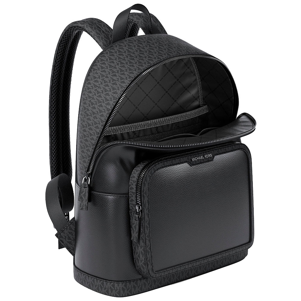 Michael Kors Cooper Medium Pebbled Leather And Signature Logo Commuter Backpack Black # 37R6LCOB2L