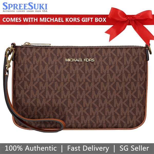 Michael Kors Jet Set Small Signature Logo Convertible Wristlet Large Wristlet Brown # 35T4GTVW5V