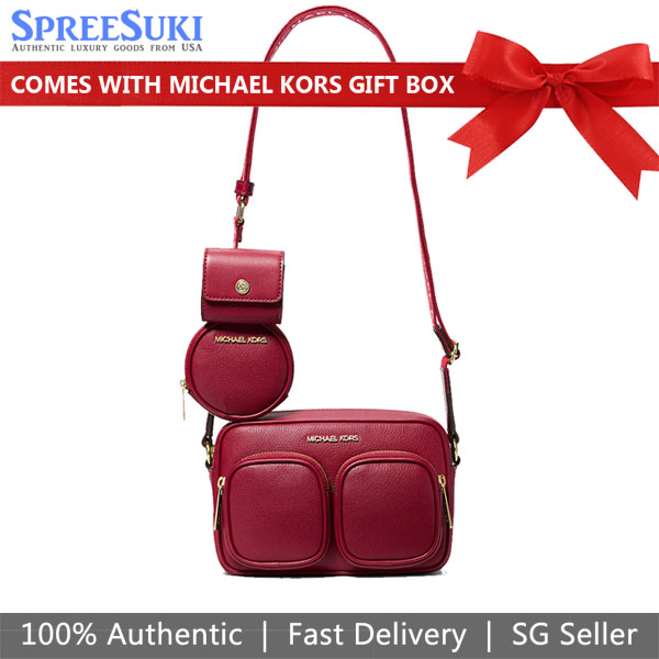 Michael Kors Jet Set Travel Medium Leather Messenger Bag Cherry Dark Red # 35S5GTTC2L