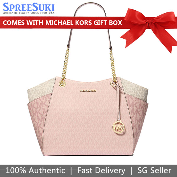 Michael Kors Jet Set Large Color-Block Signature Logo Tote Bag Powder Blush Multi Pink # 35S5GTVE3B