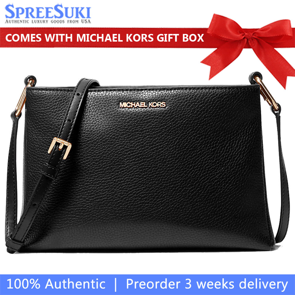 Michael Kors Trisha Medium Pebbled Leather Crossbody Bag Black # 35H1G9TC8L