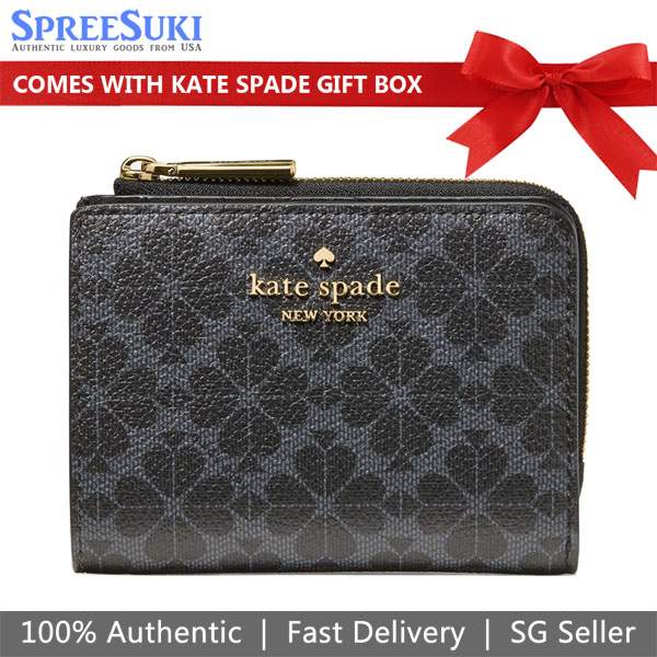 Kate Spade Spade Flower Small L-Zip Wallet Black # KN768