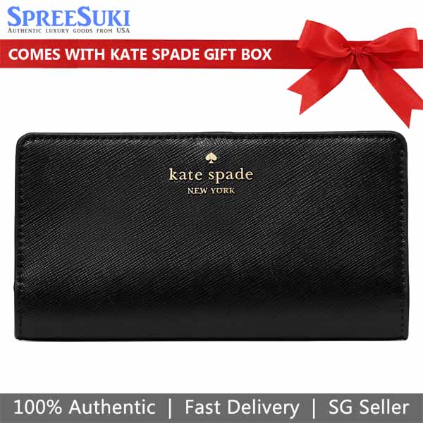 Kate Spade Long Wallet Large Slim Bifold Wallet Black # KN777