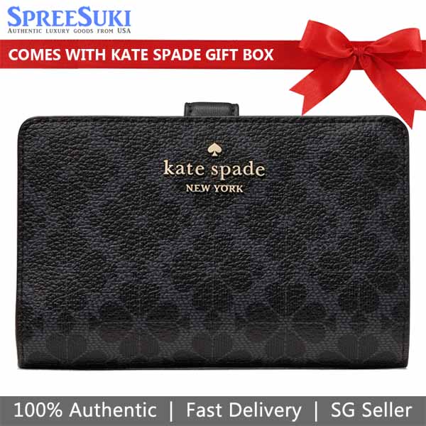 Kate Spade Spade Flower Medium Bifold Wallet Black # KN756