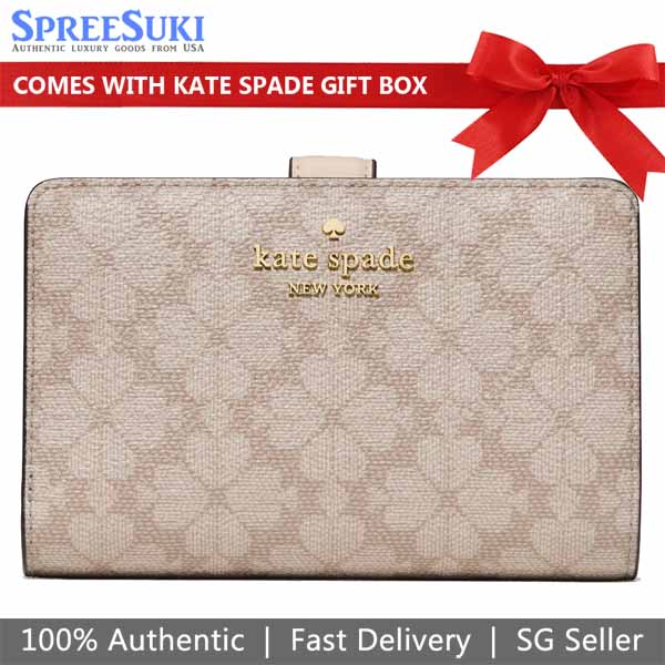 Kate Spade Spade Flower Medium Bifold Wallet Dark Beige # KN756
