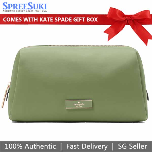 Kate Spade Carter Nylon Cosmetic Pouch Makeup Bag Cedar Stand Green # KL875