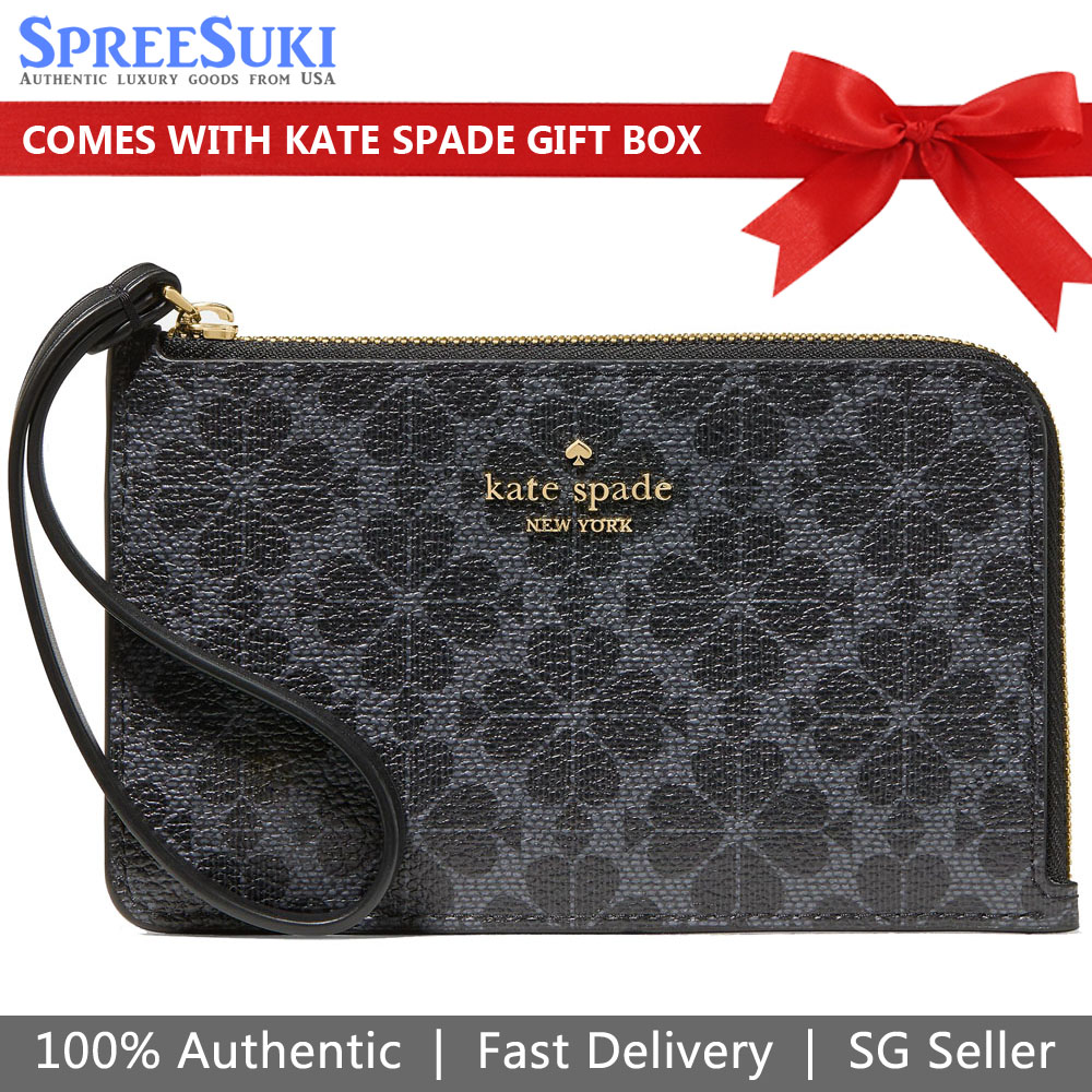 Kate Spade Small Wristlet Lucy Spade Flower Small Lzip Wristlet Black # KM460