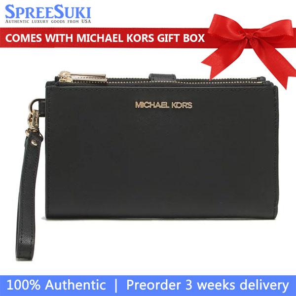 Michael Kors Long Wallet Jet Set Travel Large Double Zip Wristlet Black # 35F8GTVW0L