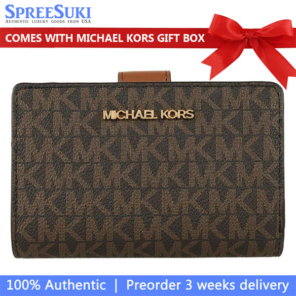 Michael Kors Medium Wallet Jet Set Travel Medium Bifold Zip Coin Wallet Brown # 35F8GTVF2B