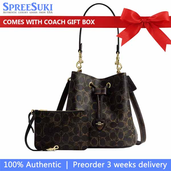 Coach Rowan Bucket Bag In Loved Signature Canvas With Charms Brown # CDY21