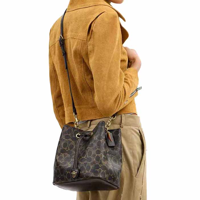 Coach Rowan Bucket Bag In Loved Signature Canvas With Charms Brown # CDY21