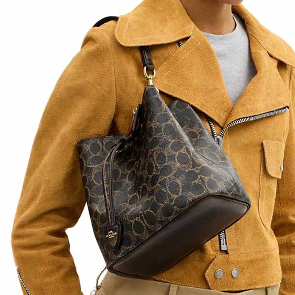 Coach Rowan Bucket Bag In Loved Signature Canvas With Charms Brown # CDY21