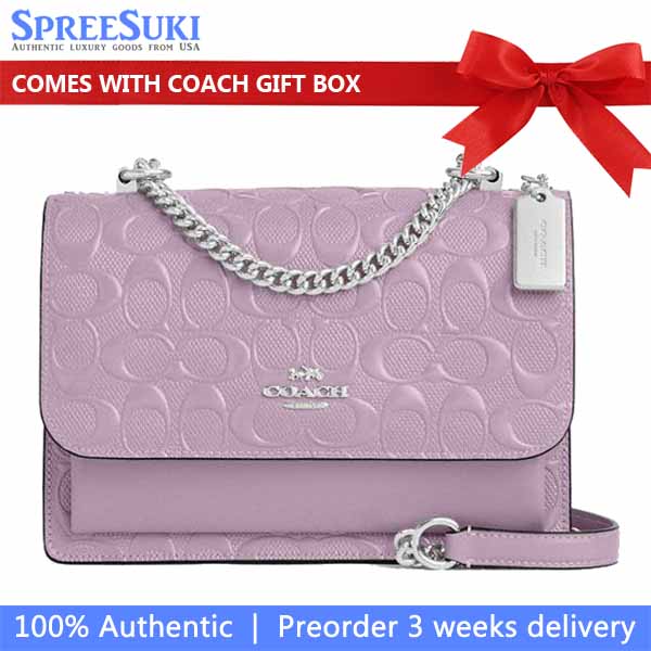 Coach Klare Crossbody Bag In Signature Leather Silver Light Violet Light Purple # CDA97